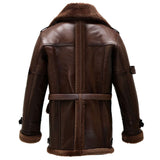 Men's Dark Brown Faux Shearling Fur Flight Cowhide Leather Coat