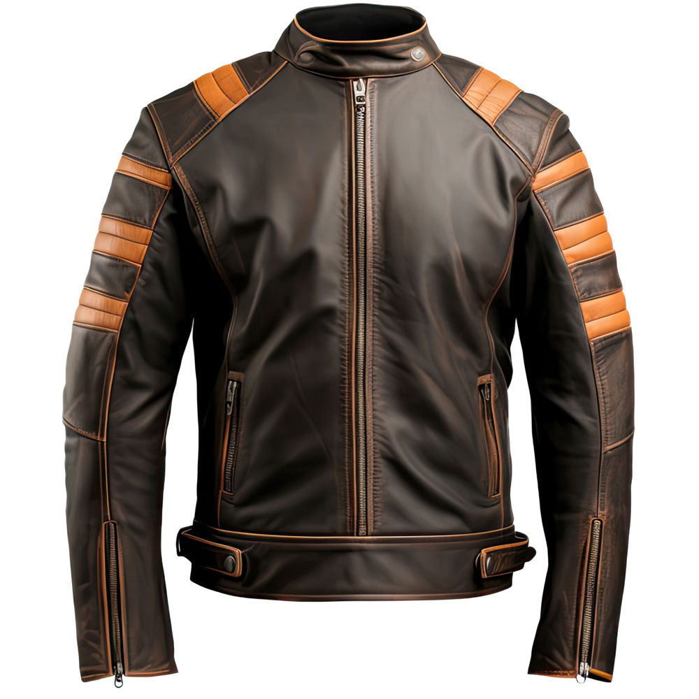 Men's Rust Brown Café Racer Genuine Sheepskin Leather Jacket