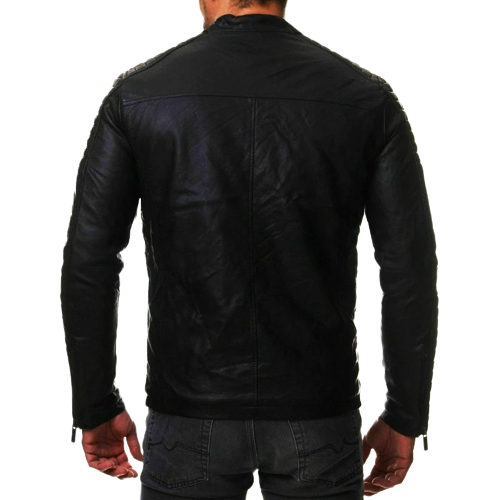 Mens Outrider Shoulder Patch Work Genuine Lambskin Leather Jacket