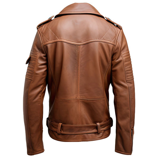 Men’s Brown Moto-Biker Lapel Collar Real Sheepskin Leather Jacket