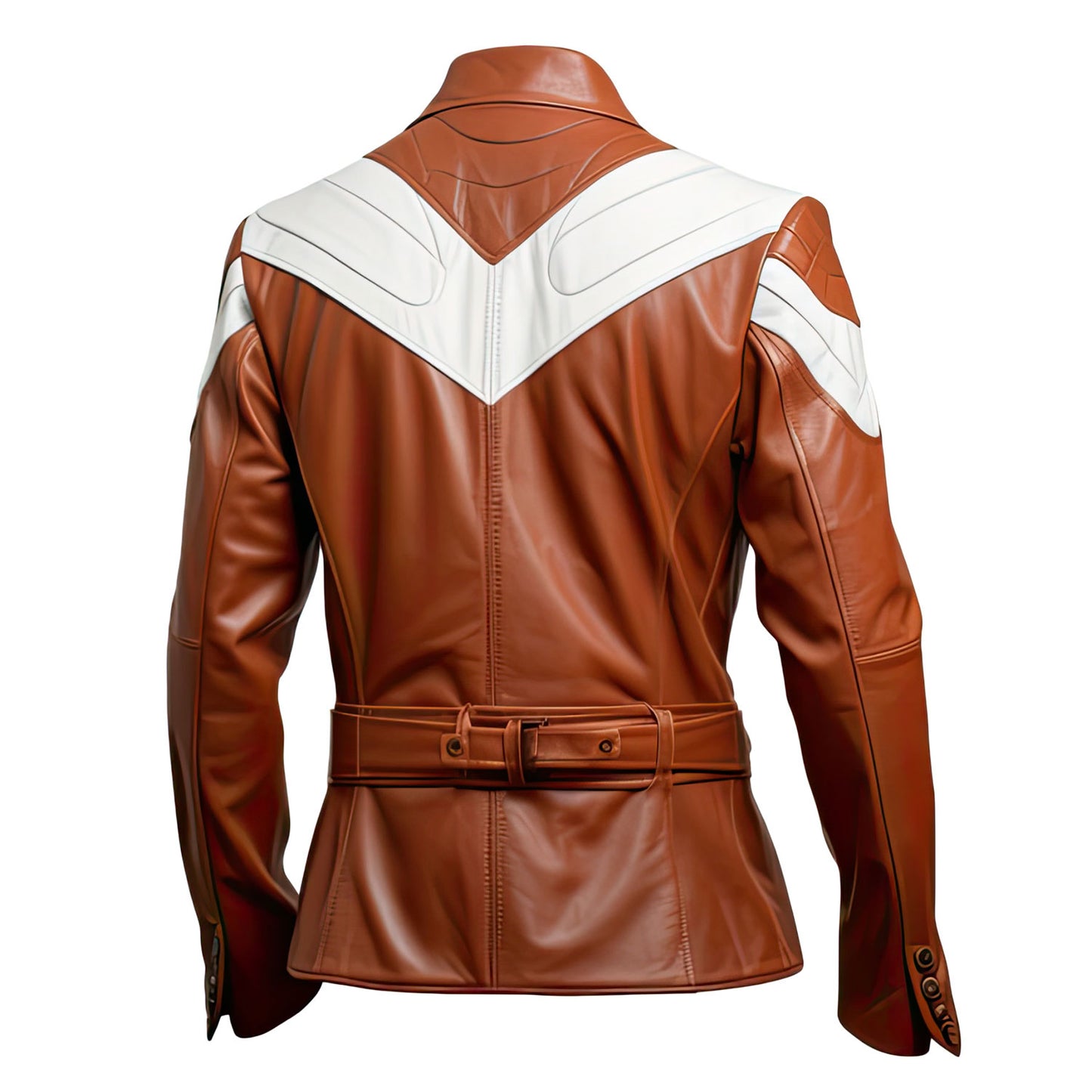 Men's White-Brown Contrast Outerwear Genuine Sheepskin Leather Jacket