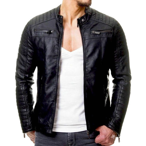 Mens Outrider Shoulder Patch Work Genuine Lambskin Leather Jacket