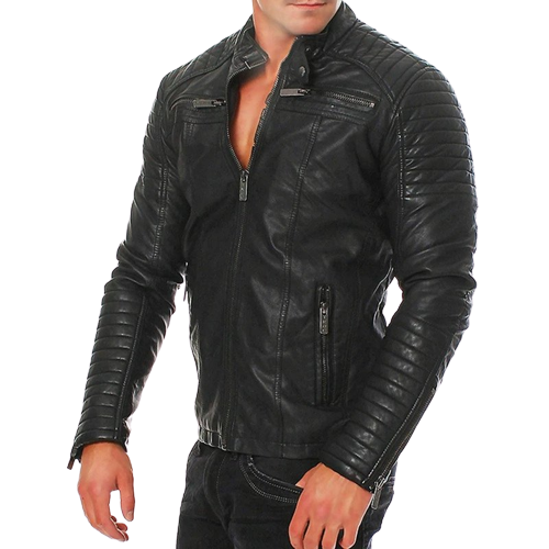 Mens Outrider Shoulder Patch Work Genuine Lambskin Leather Jacket