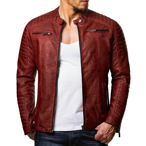 Mens Outrider Shoulder Patch Work Genuine Lambskin Leather Jacket