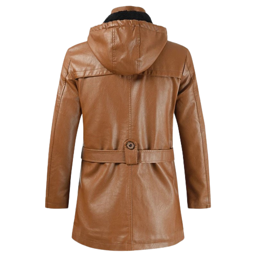 Mens Onyx Front Button and Zippered Hooded Leather Coat