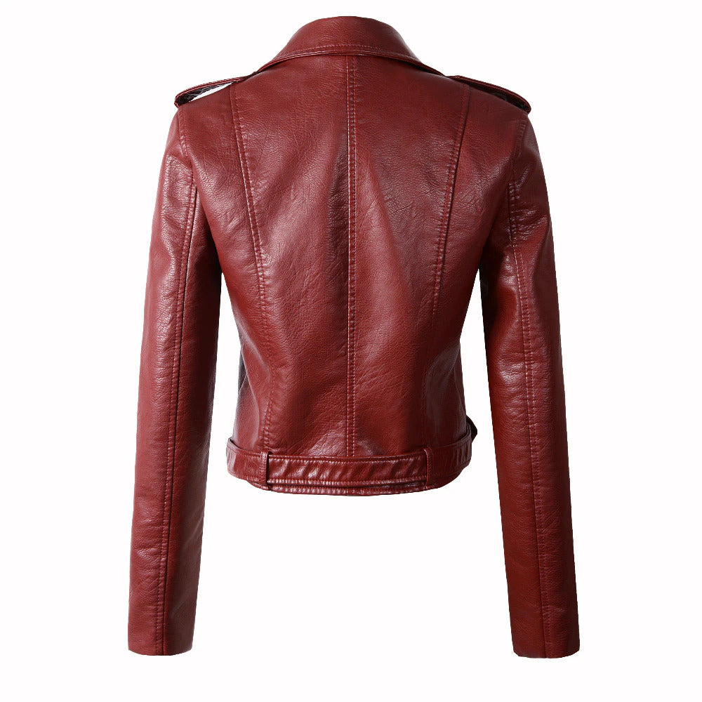Womens Bellamy Genuine Lambskin Biker Leather Jacket