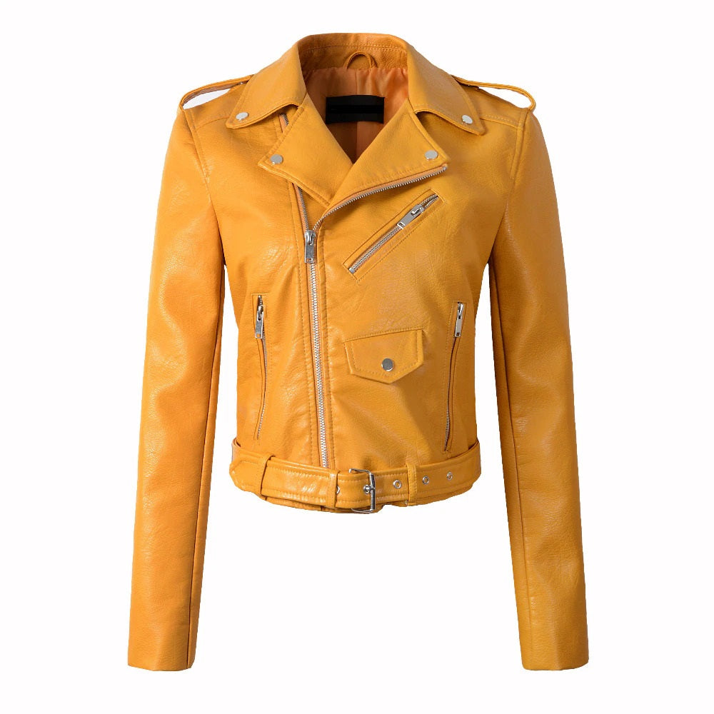 Womens Bellamy Genuine Lambskin Biker Leather Jacket