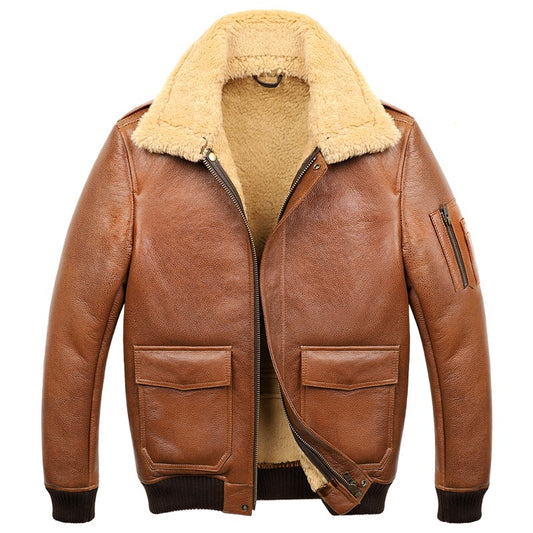 Mens Icon A6 Flight Bomber Genuine Lambskin Leather Fur Lined Jacket