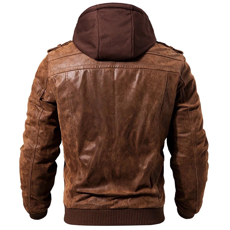 Mens Nomad Genuine Lambskin Leather Distressed Hooded Bomber Jacket