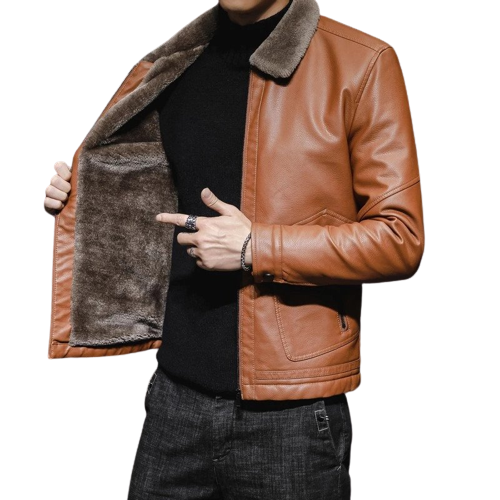 Mens Prime Genuine Lambskin Leather Faux Fur Lined Jacket